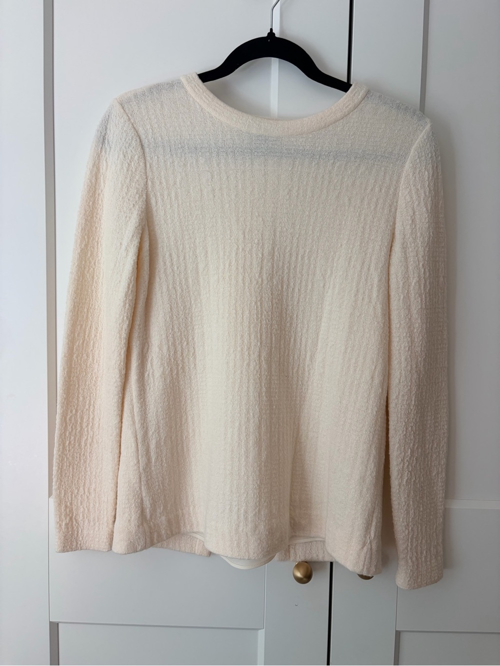 Lafayette 148 New York Cream Textured Wool/Alpaca/Silk Long Sleeve Tee | S